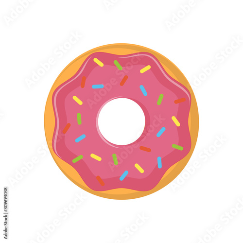 Pink frosting doughnut, insulated. Vector illustration in flat design style.
