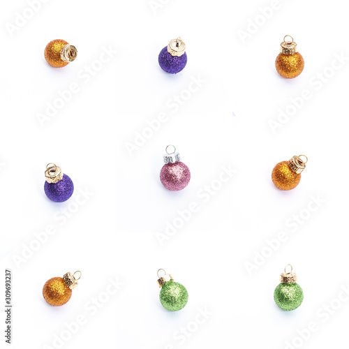Variations of Christmas Baubles isolated on white background. Different colors, different positions