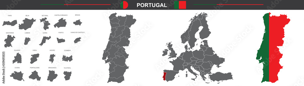 Naklejka premium vector map of Portugal with region borders isolated on white background