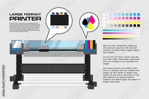 Large Format Printer with detail dummy text, swath and color bars. Easy edit with layer vector illustration.