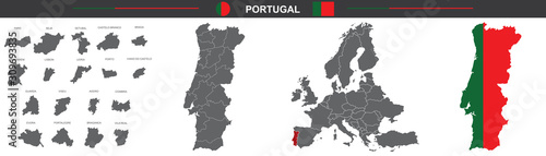 vector map of Portugal with region borders isolated on white background