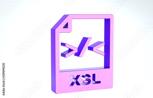 Purple XSL file document. Download xsl button icon isolated on white background. Excel file symbol. 3d illustration 3D render photo