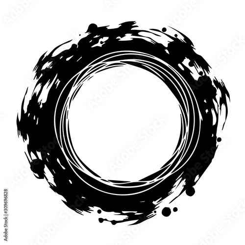 Vector abstract round grunge frame. Drawing of dirty circle