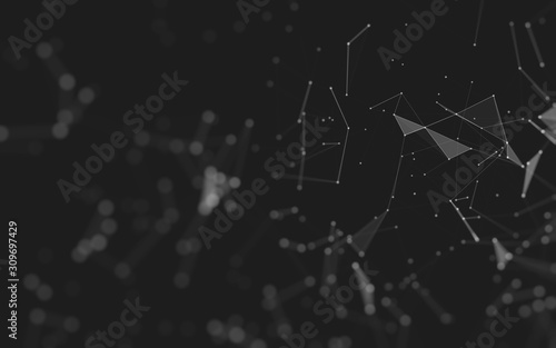 Abstract background. Molecules technology with polygonal shapes, connecting dots and lines. Connection structure. Big data visualization.