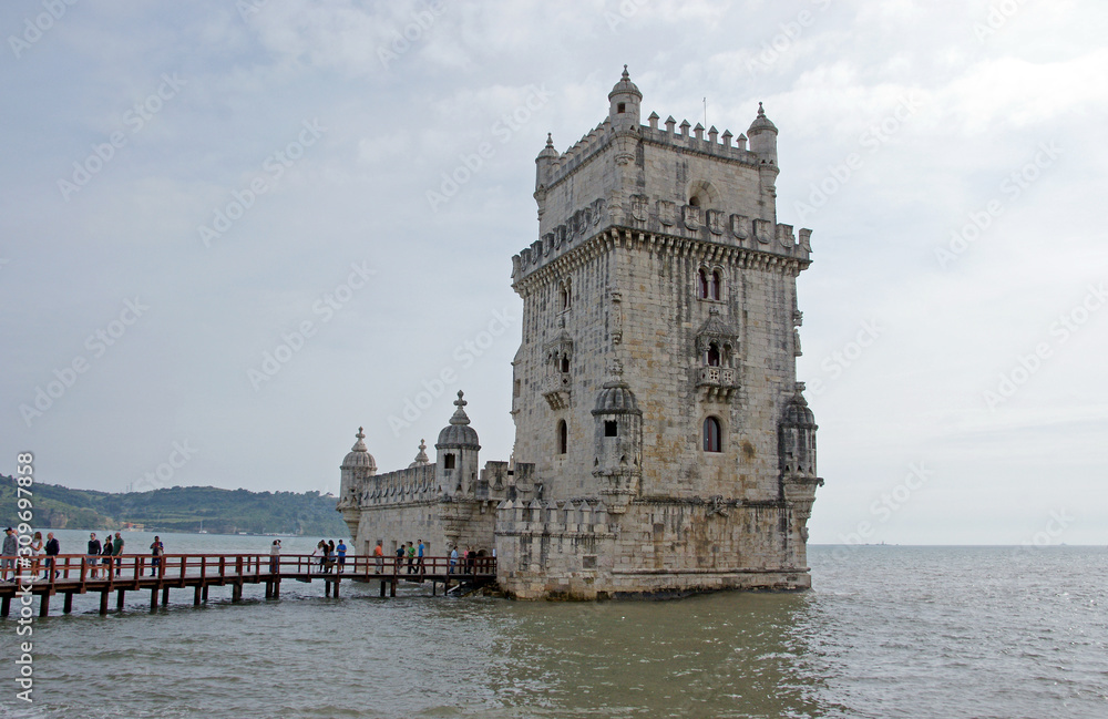 View of the Belem Tower (Torre de Belem) – historical attraction of Lisbon, Portugal