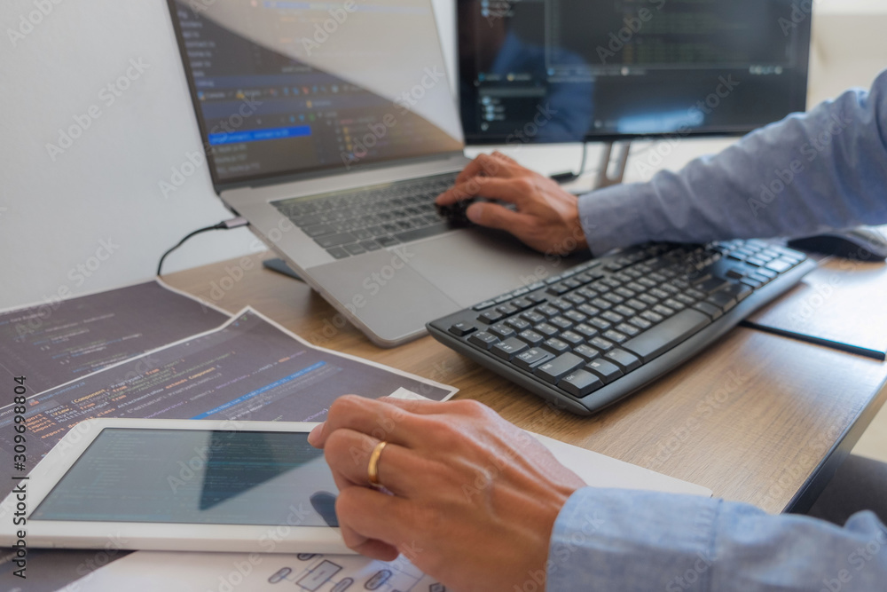 Programmers working in programming Programmer, developer and coding technology Website design, cybersecurity in the cyberspace society Programmers working in programming Programmer, developer and coding technology Website design, cybersecurity in the cyberspace society