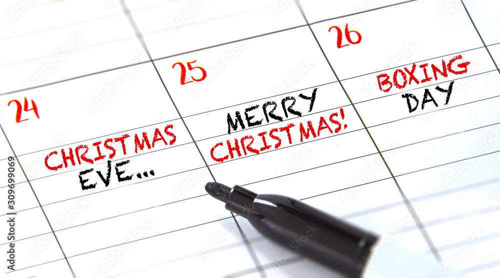 December festivities in a calendar. Christmas eve, Christmas and Boxing day. December festivities in a calendar. Christmas eve, Christmas and Boxing day.