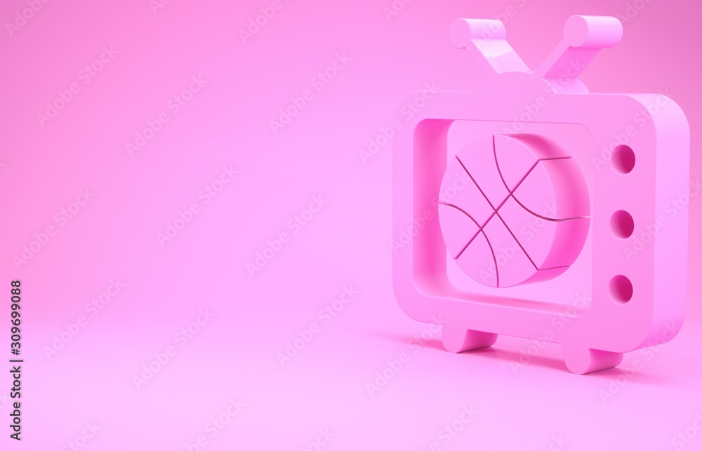 Pink Basketball match on tv program icon isolated on pink background.  Minimalism concept. 3d illustration 3D render Stock Illustration | Adobe  Stock