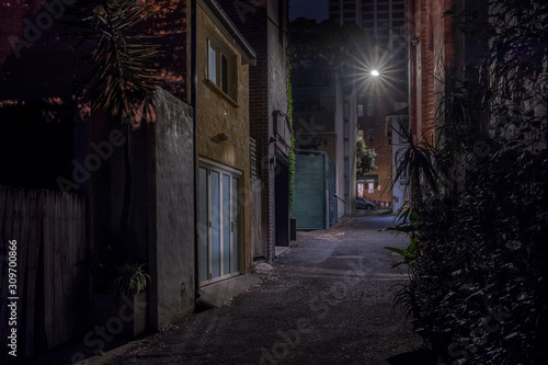 narrow street at night