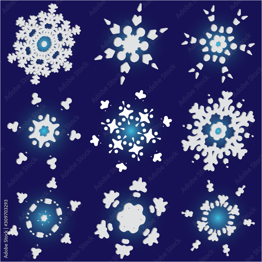 Collection of simple snowflakes on blue background. Collection of simple snowflakes on blue background.