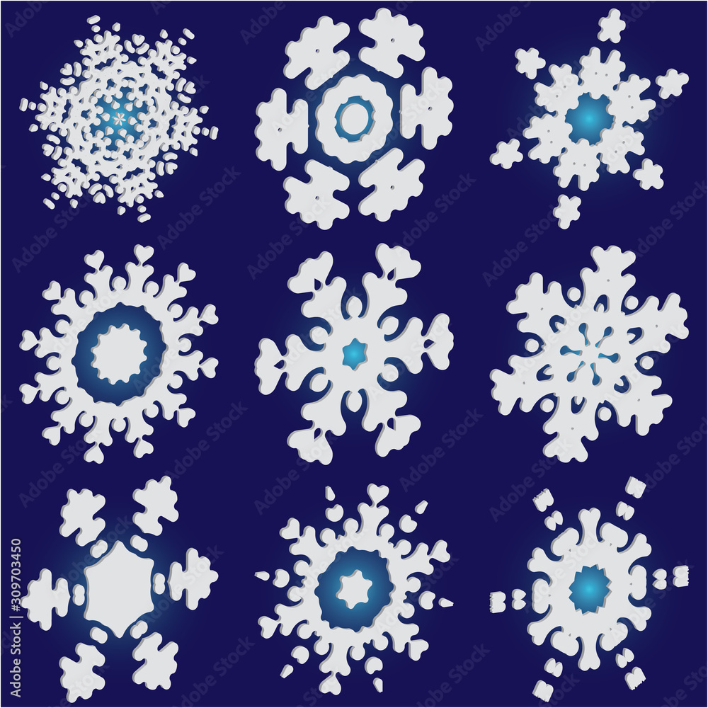 Kit of simple christmas snowflakes on blue background. Kit of simple christmas snowflakes on blue background.