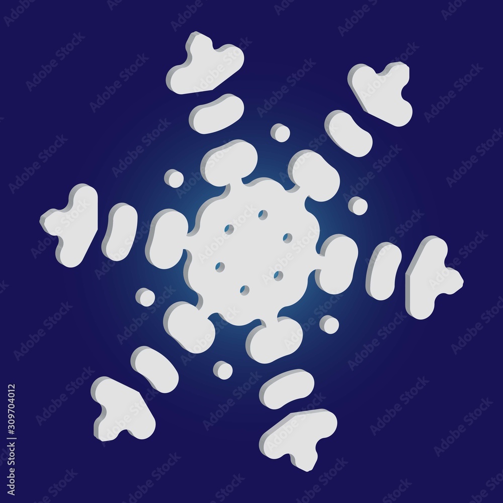 Naklejka Isolated silhouette of snowflake on blue background.