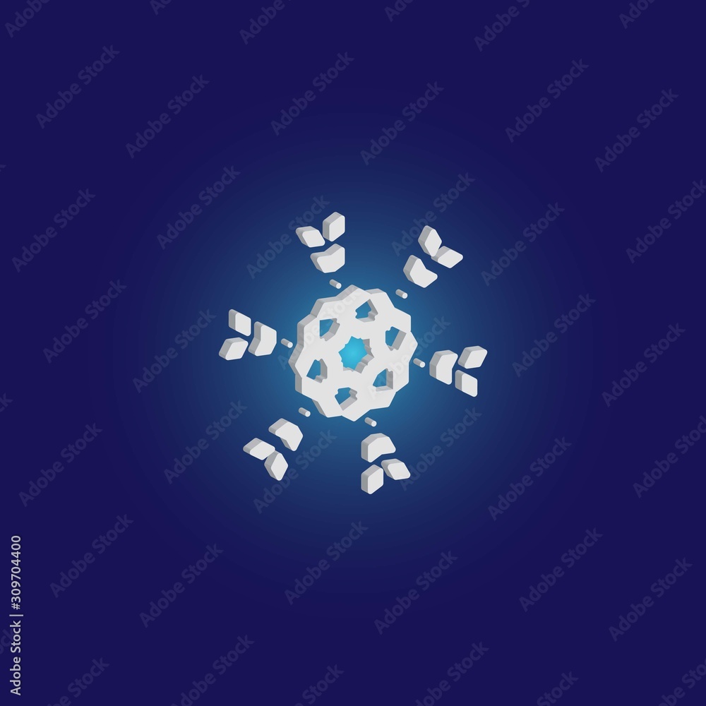 Simple snowflake with shadow on blue background. Simple snowflake with shadow on blue background.