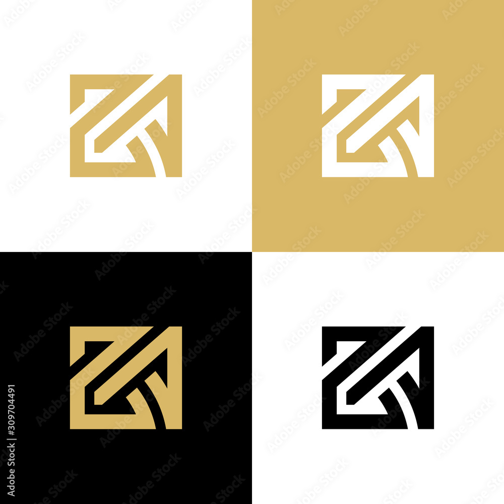 ZA square typography logo design with gold colors, Initial ZA letter logo template - Vector - obrazy, fototapety, plakaty 