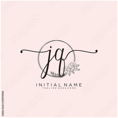 JQ Letter Initial beauty monogram and elegant logo design, handwriting logo of initial signature, wedding, fashion, floral and botanical with creative template design.
