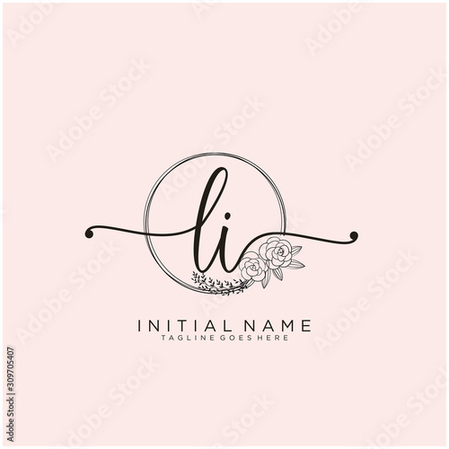 LI Letter Initial beauty monogram and elegant logo design, handwriting logo of initial signature, wedding, fashion, floral and botanical with creative template design.