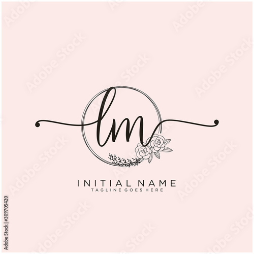 LM Letter Initial beauty monogram and elegant logo design, handwriting logo of initial signature, wedding, fashion, floral and botanical with creative template design.
