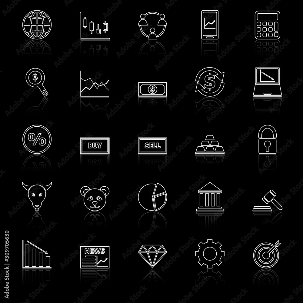 Forex line icons with reflect on black background Forex line icons with reflect on black background