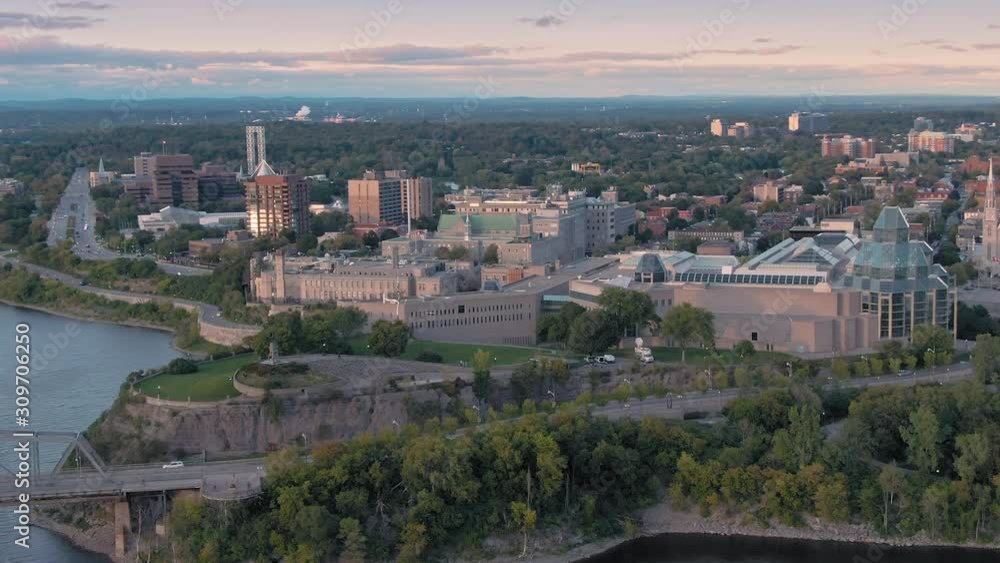 Aerial over the National Gallery of Canada and the city skyline. Ottawa, Ontario, Canada.11 September 2019 Aerial over the National Gallery of Canada and the city skyline. Ottawa, Ontario, Canada.11 September 2019