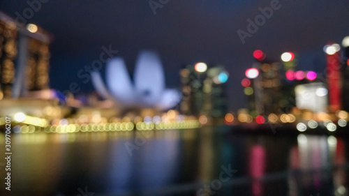 Bokeh blurred lights picture of riverside cities at night.