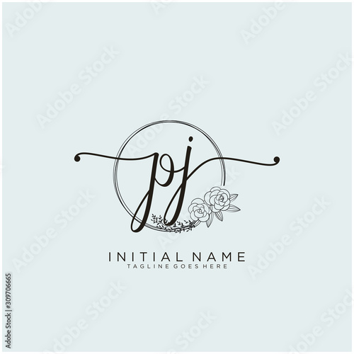 PJ Letter Initial beauty monogram and elegant logo design, handwriting logo of initial signature, wedding, fashion, floral and botanical with creative template design.