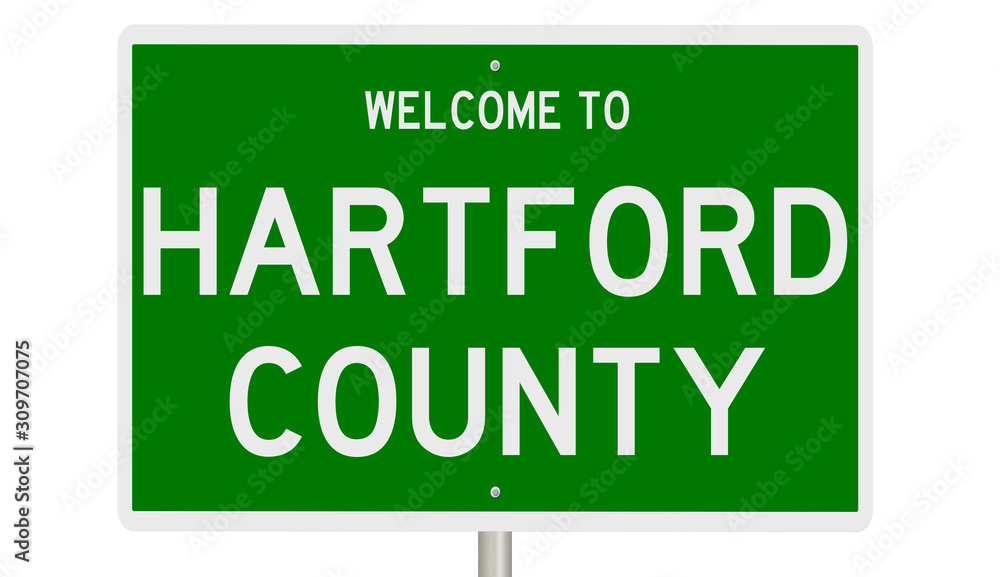 Rendering of a green 3d highway sign for Hartford County