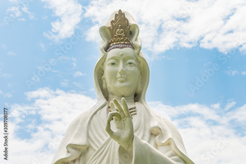 Close up of a Bodhisattva Avalokiteshvara (aka Kuan Yin) statue at Chen Tien Buddhist Temple in Foz do Iguacu, Brazil