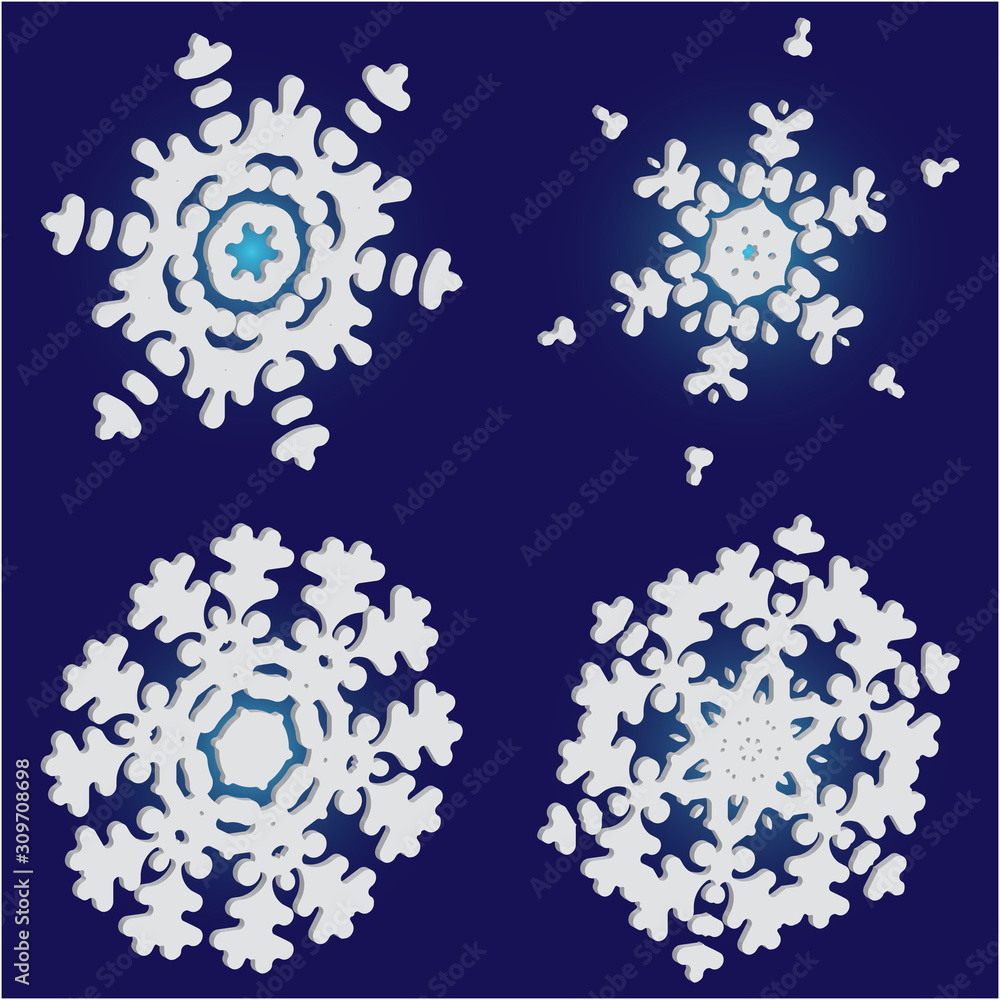 Collection of cute snowflakes on blue background. Collection of cute snowflakes on blue background.