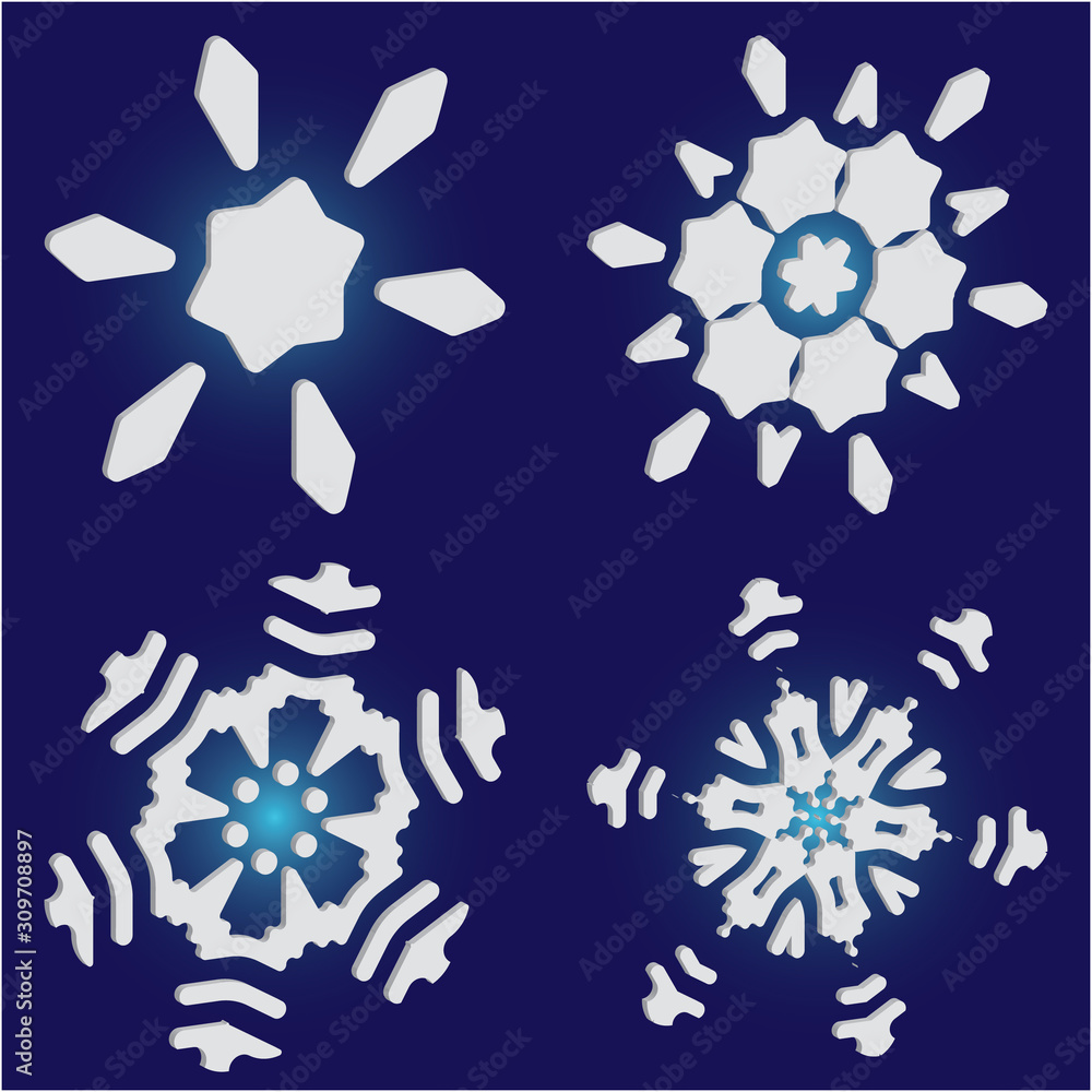 Set of isolated falling snowflakes on blue background. Set of isolated falling snowflakes on blue background.