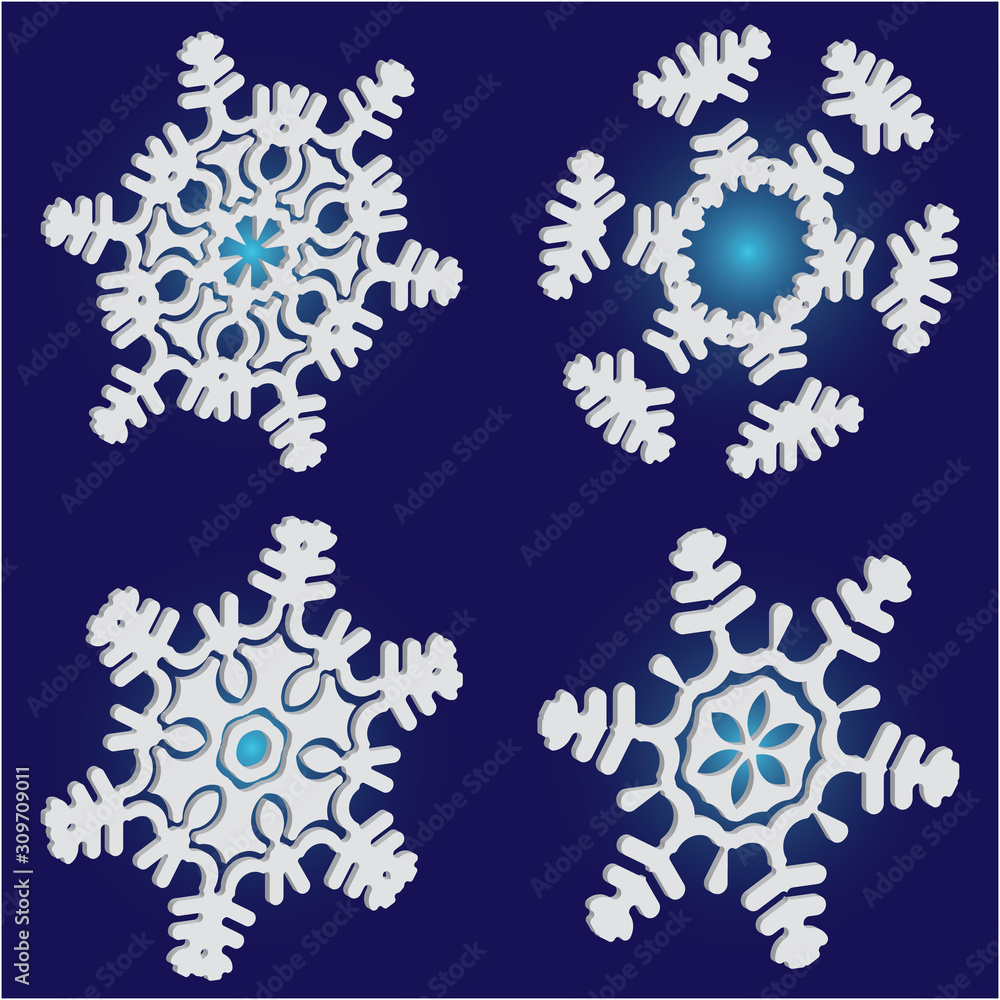 Set of christmas paper snowflakes on blue background. Set of christmas paper snowflakes on blue background.