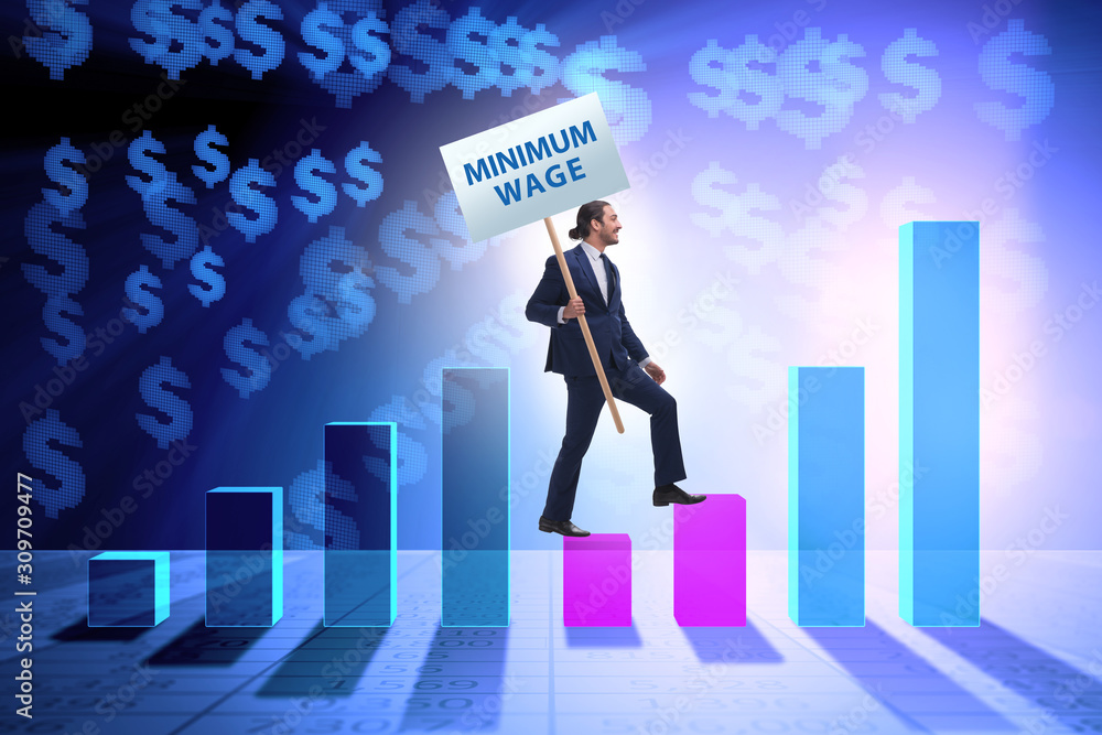 Concept of minimum wage with businessman Concept of minimum wage with businessman
