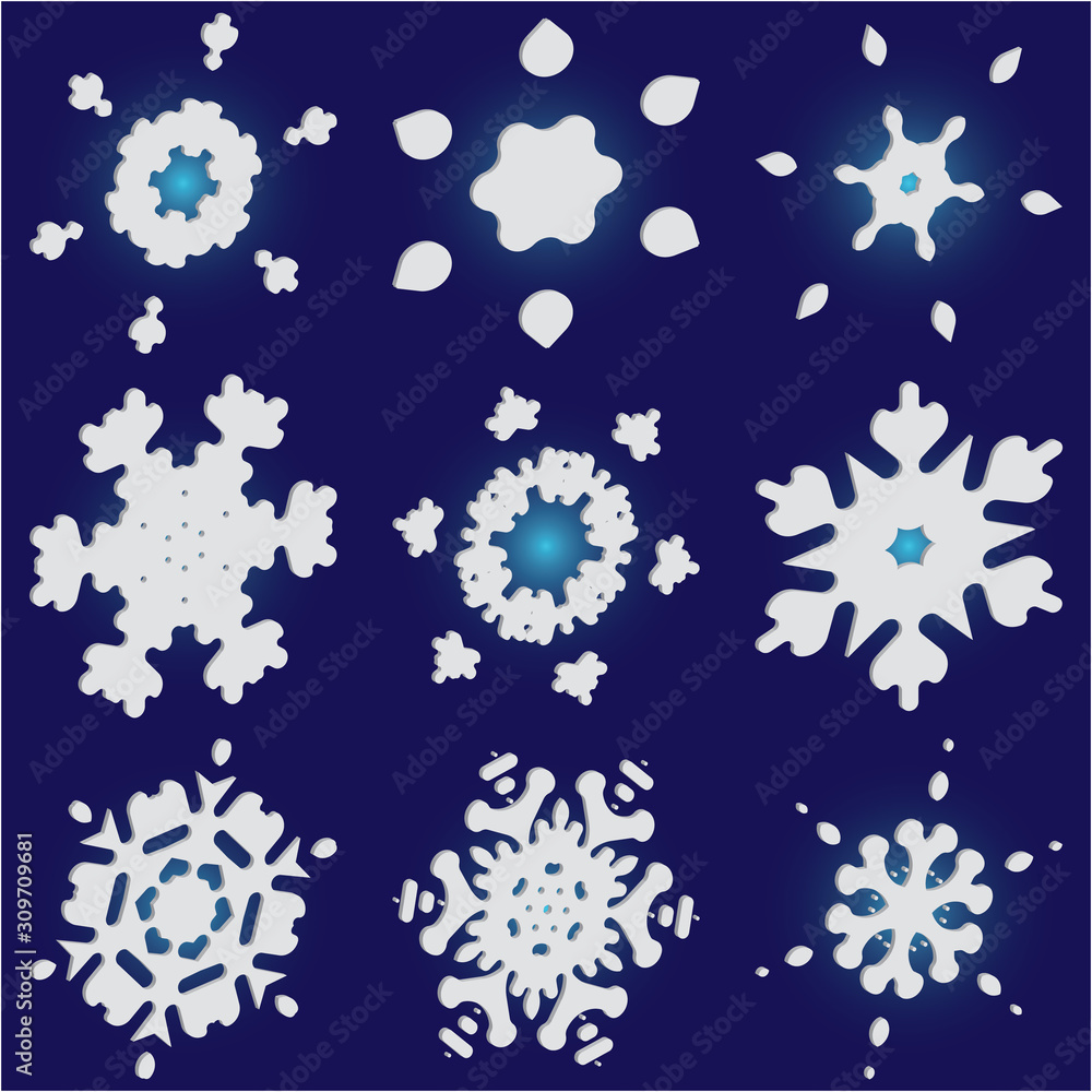 Collection of simple snowflakes on blue background. Collection of simple snowflakes on blue background.