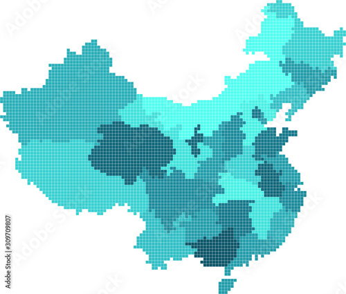 Blue circle China map on white background. Vector illustration.