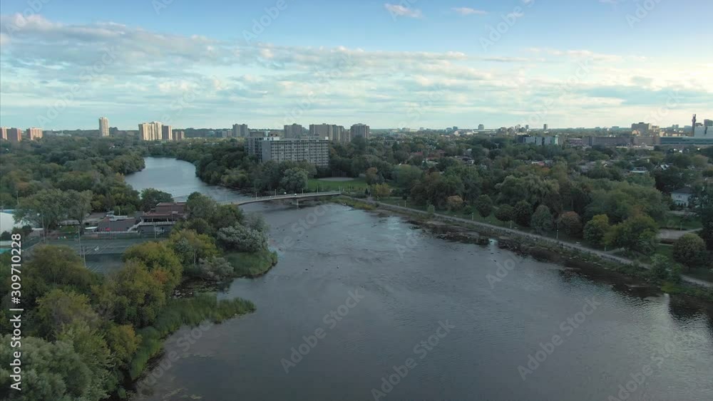 Aerial: Establishing shot of Ottawa River and suburbs, Ontario, Canada. Aerial: Establishing shot of Ottawa River and suburbs, Ontario, Canada.
