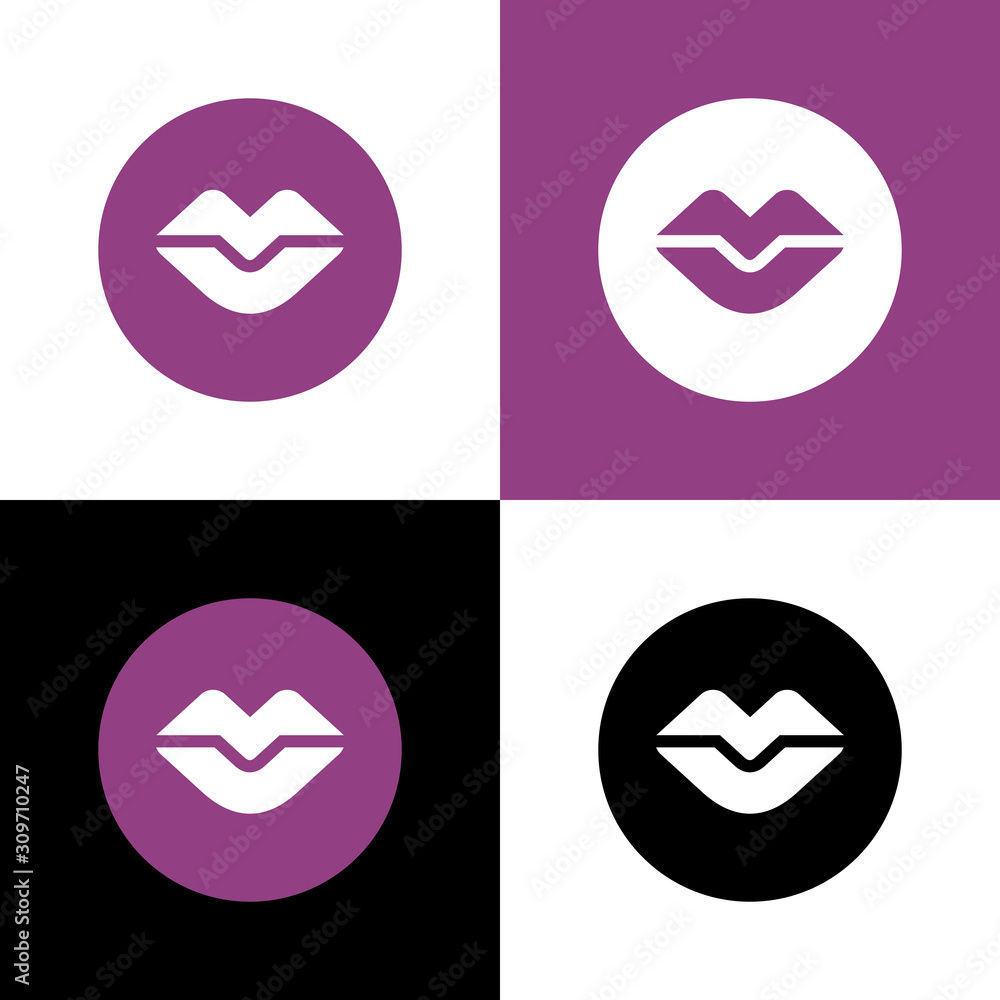 Human lips logo icon, circle shape graphic elements - Vector Human lips logo icon, circle shape graphic elements - Vector