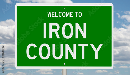 Rendering of a green 3d highway sign for Iron County photo