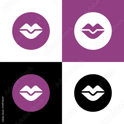 Human lips logo icon, circle shape graphic elements - Vector