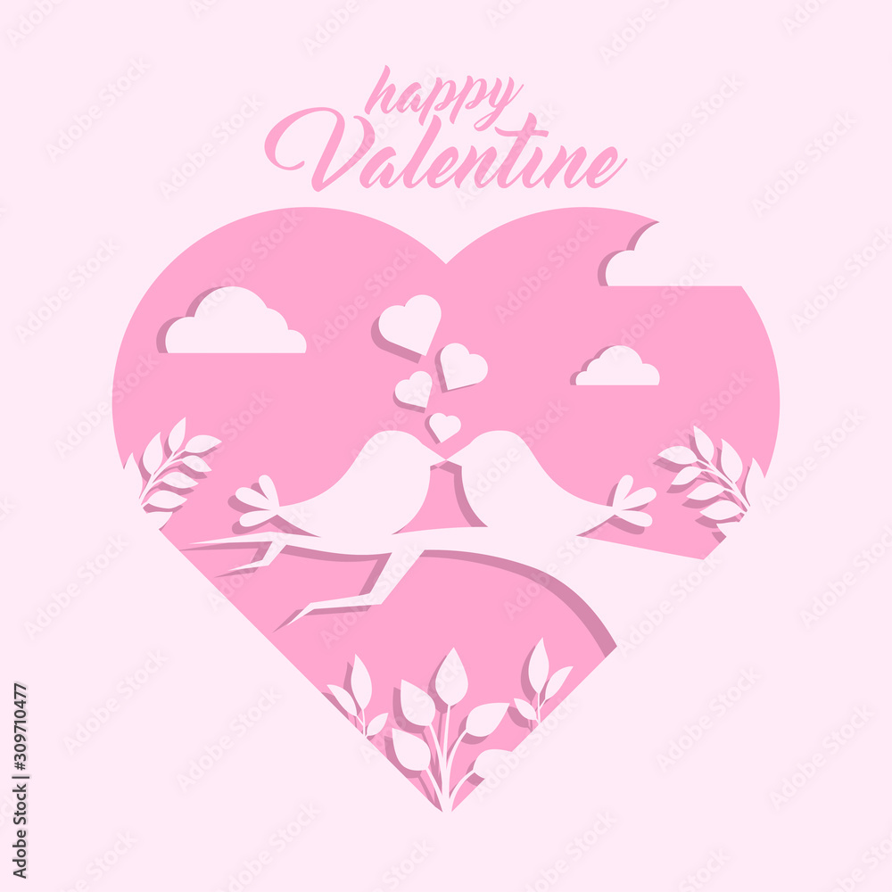Cute couple bird in simple flat style, Valentine's day card Cute couple bird in simple flat style, Valentine's day card