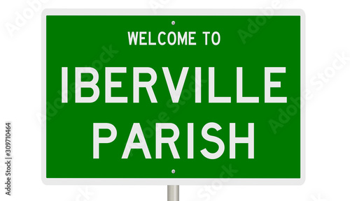 Rendering of a green 3d highway sign for Iberville Parish in Louisiana photo