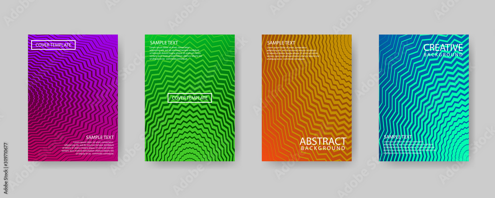 Minimal covers design. Modern background with zigzag lines texture for use element placards, banners, flyers, posters etc. Colorful shapes gradients. Future geometric patterns.