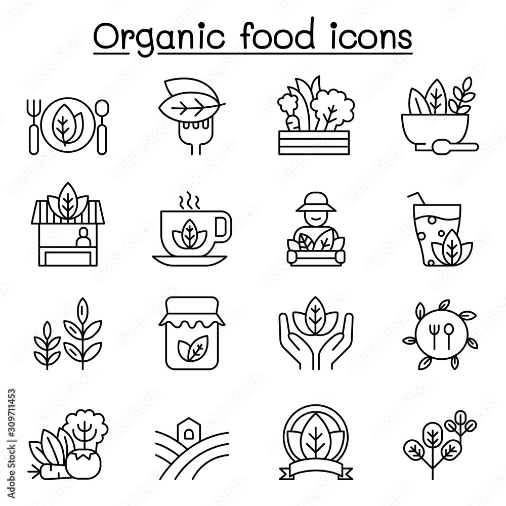 Organic food icon set in thin line style Stock Vector | Adobe Stock