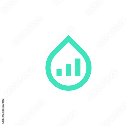 bar charts, financials, and logo water