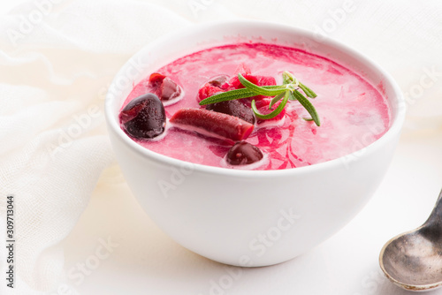 Beet root european soup called borscht with parsley