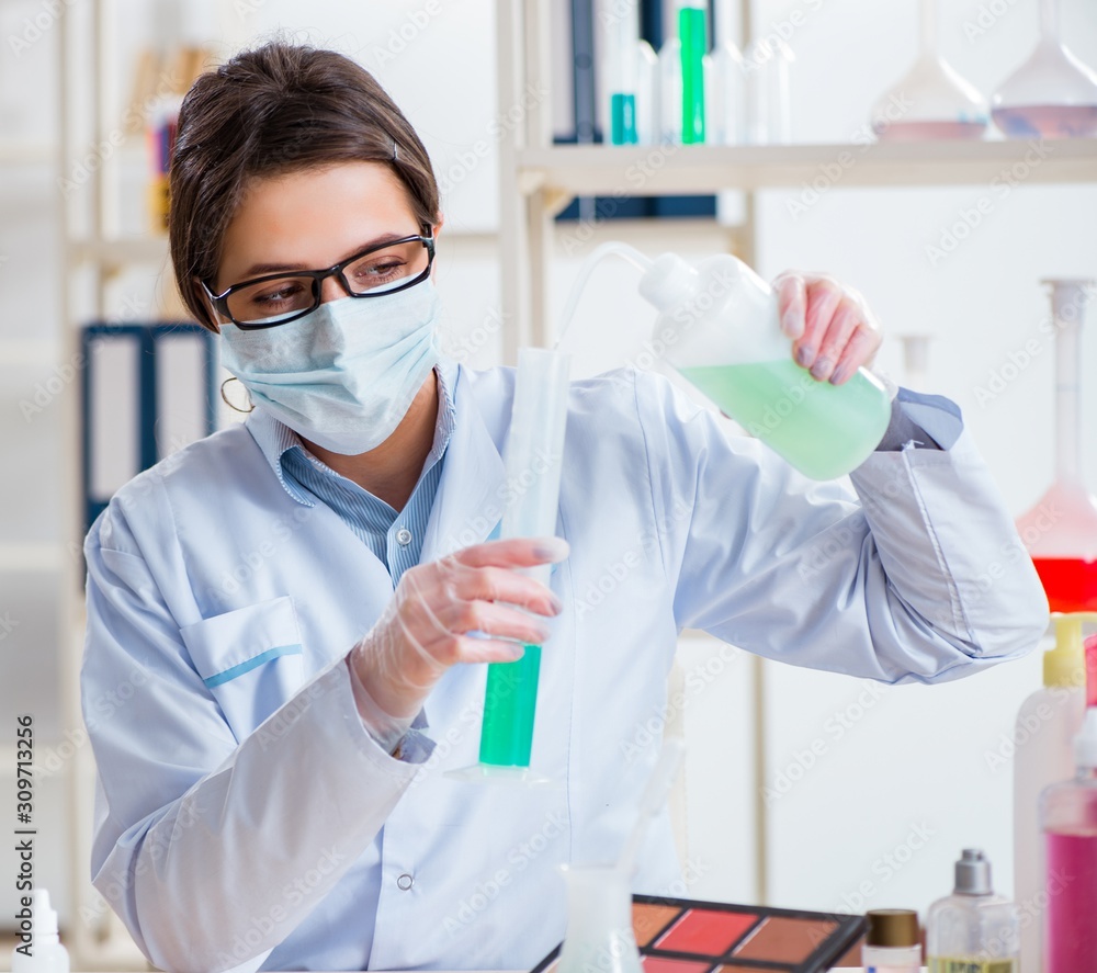 Lab chemist checking beauty and make-up products