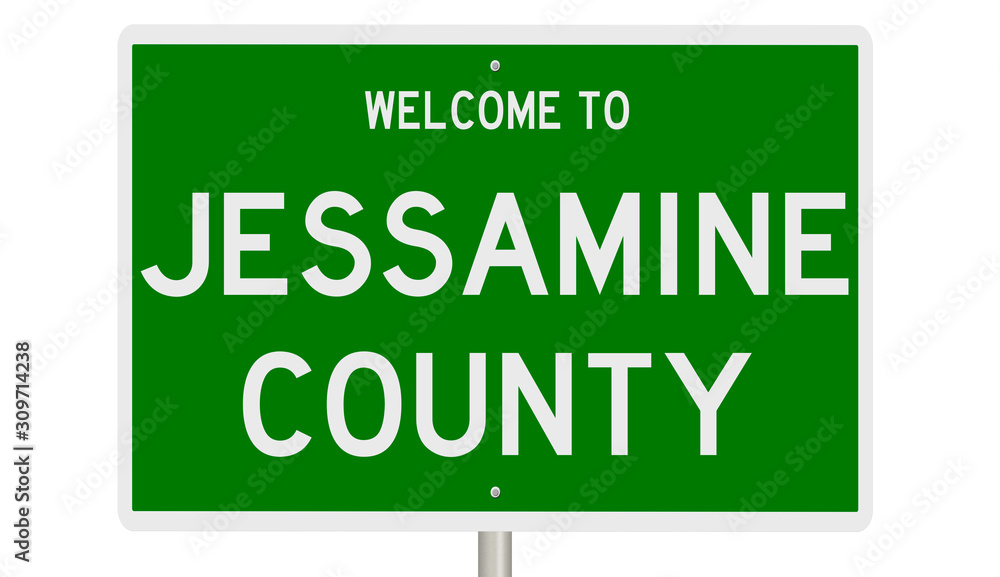 Rendering of a green 3d highway sign for Jessamine County