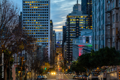 Photography Views of the Bay Bridge looking down California Street