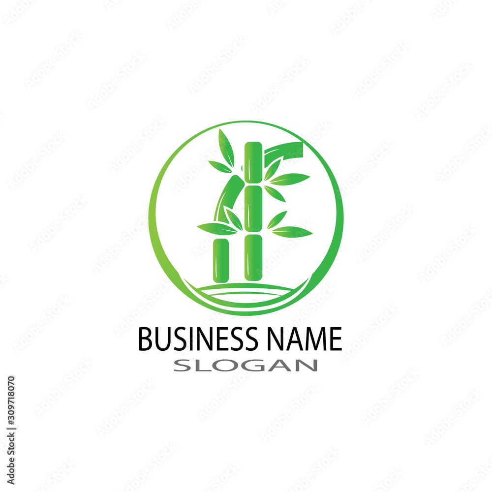 Fototapeta premium bamboo logo with green leaf vector icon template