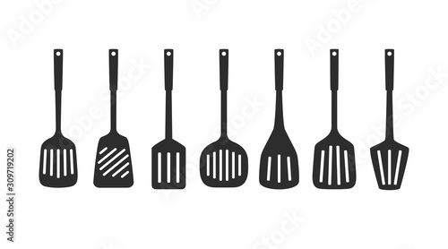 Set of silhouettes of kitchen spatulas, vector illustration