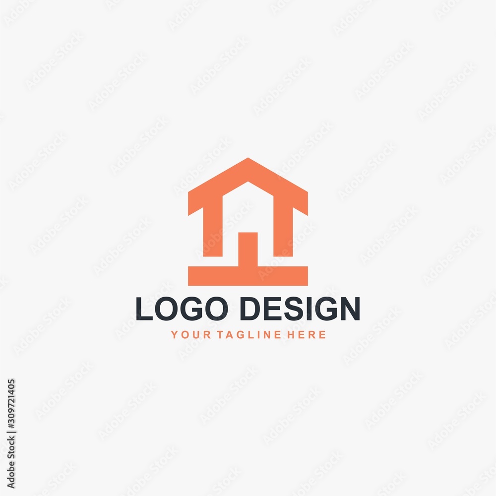 Real estate logo design. House abstract symbol. Outline home icon vector.