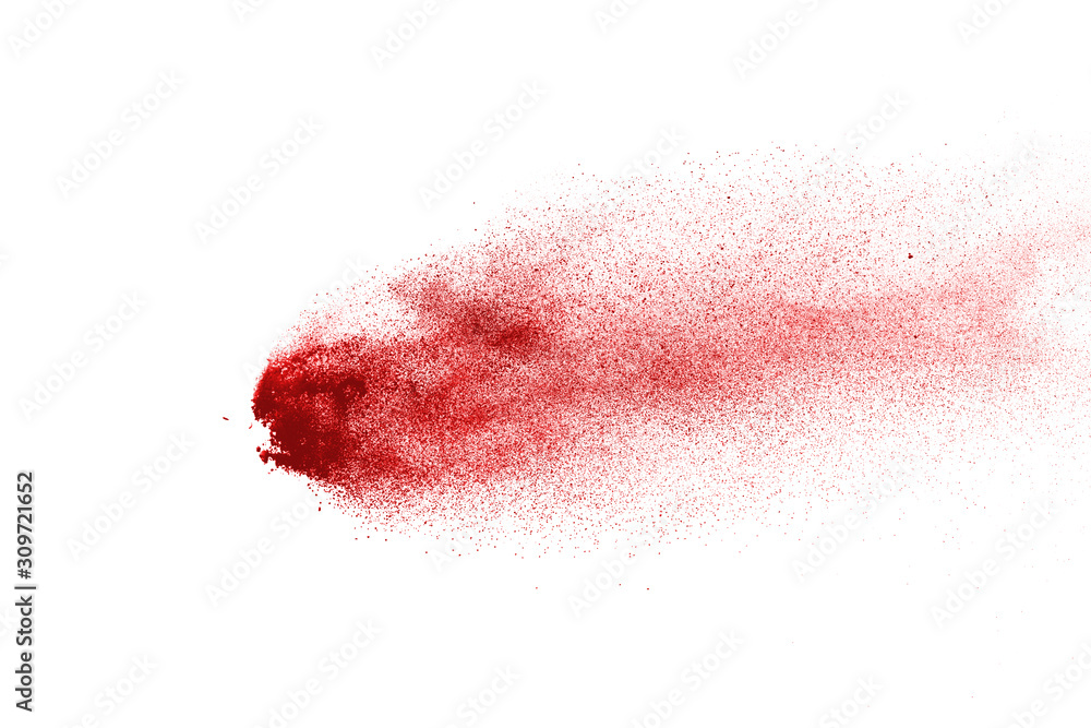 Fototapeta premium Explosion of red powder on black background
